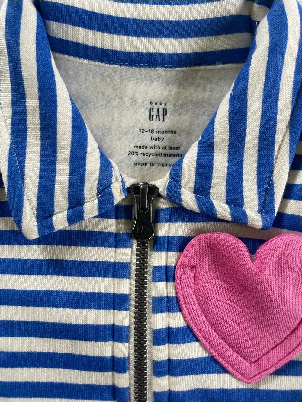 Baby GAP Blue & White Striped Zip-Front Baby Dress with Pink Heart
